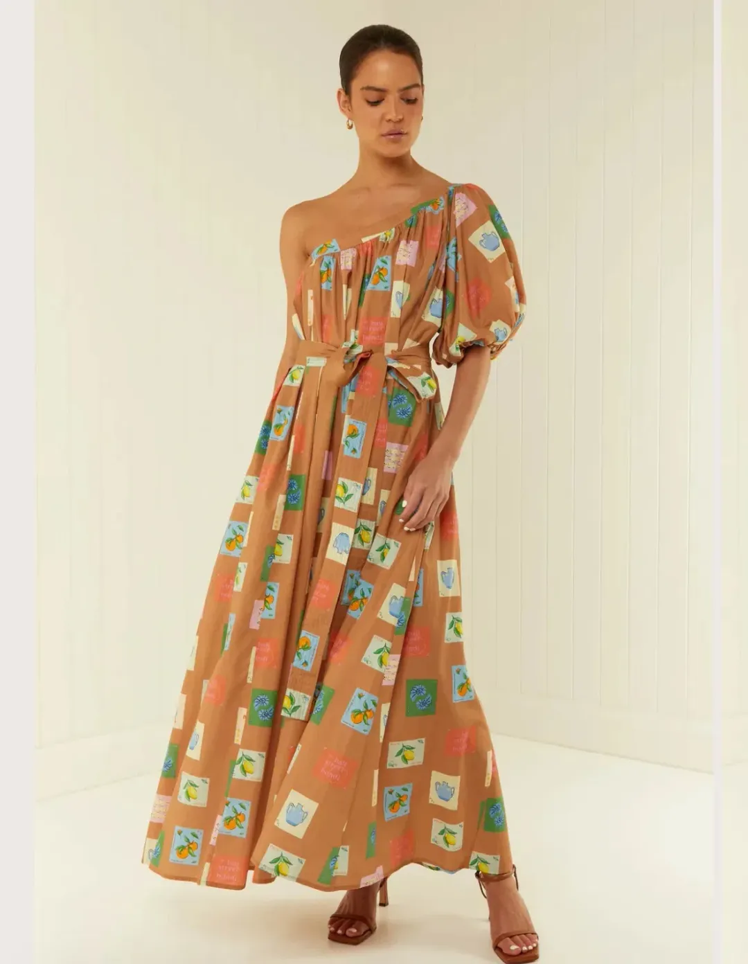 Palm Noosa Lotus Maxi Dress Brown Emblem Size 12 for rent on The Volte - main image