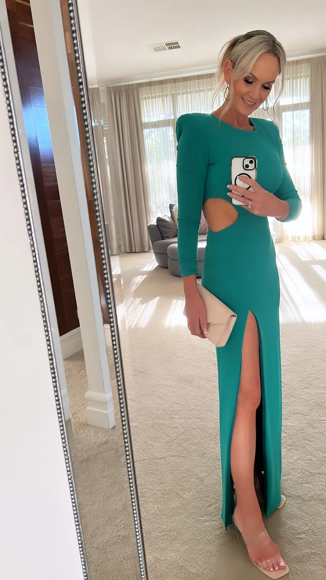 Meraki Official Frankie Cut-out Floor length Gown Green Size 8 for rent on The Volte - main image