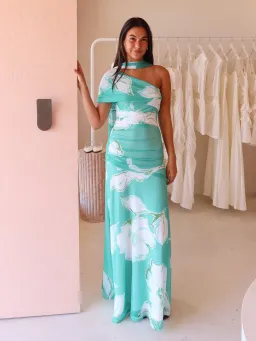 By Nicola Fiesta Off Shoulder Maxi Dress Verde Fleur Size S / AU 8  for rent on The Volte - image 1