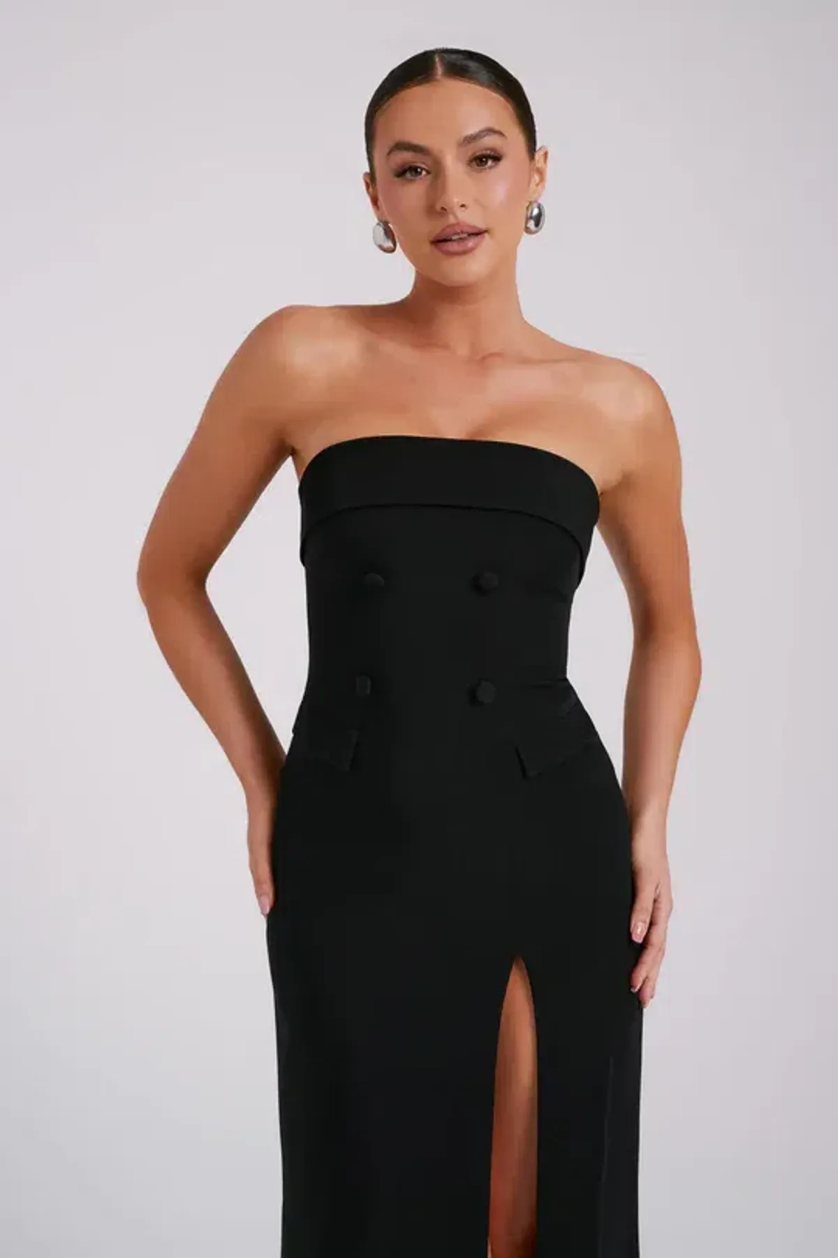 Meshki Abbie Strapless Suiting Maxi Dress Black Size 8 for rent on The Volte - main image