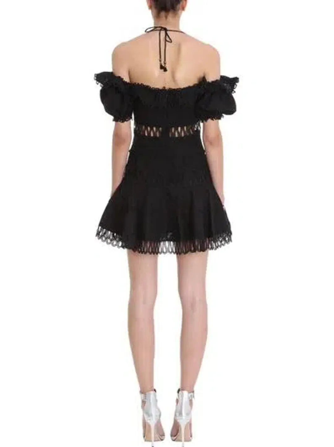 Zimmermann Melody Off Shoulder Linen And Cotton Blend Mini Dress Black Size 1 / AU 10 for rent on The Volte - main image