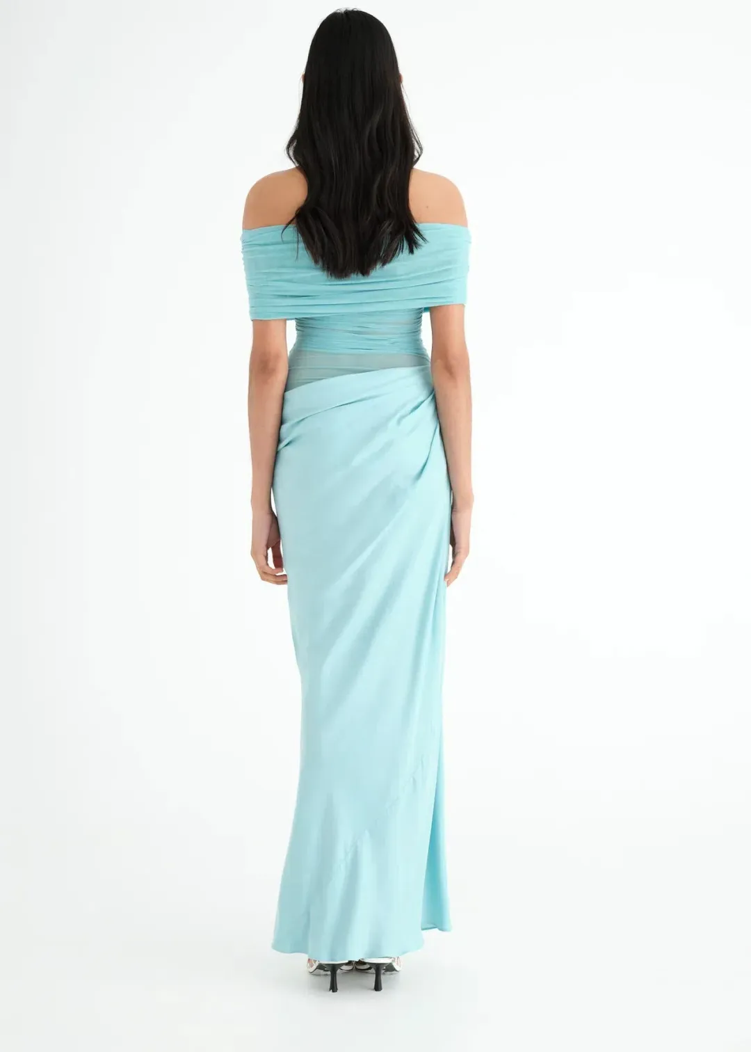 Benni Nico Off Shoulder Maxi Dress in Aquamarine Blue Size 10 for rent on The Volte - main image
