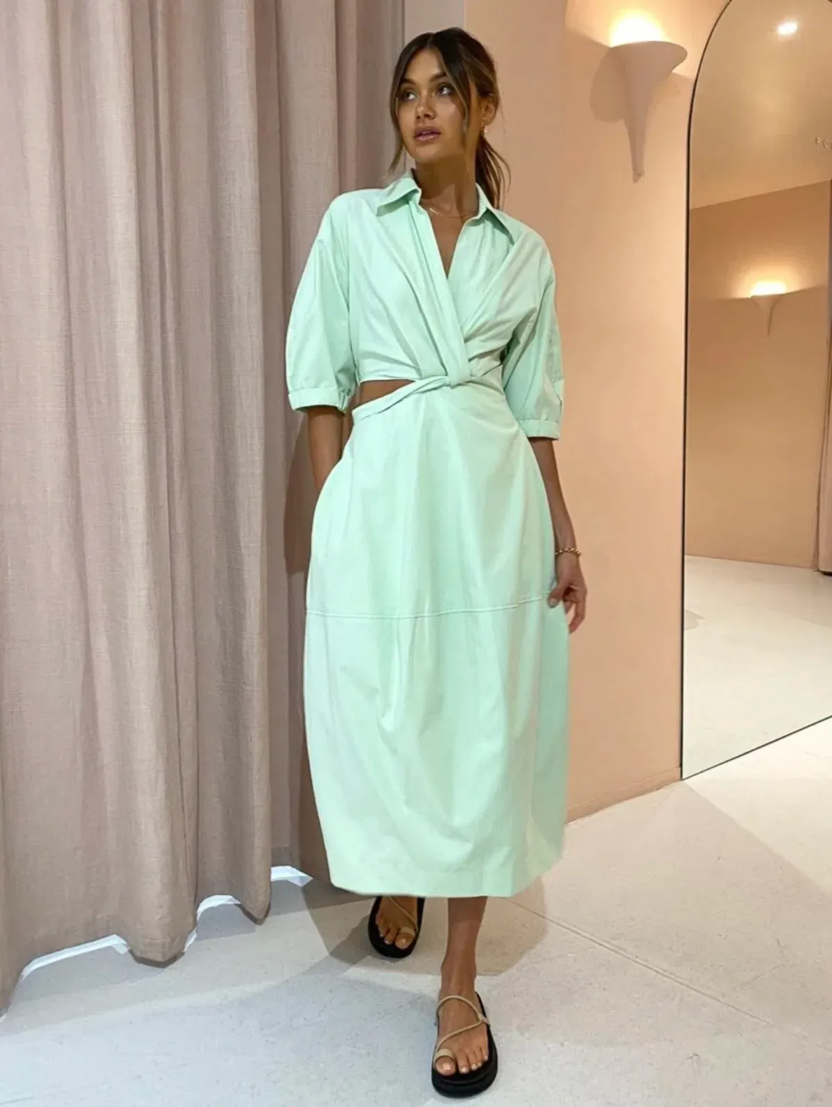 Camilla and Marc Kyra Cocoon Midi Dress in Sour Apple Green Size 8 for rent on The Volte - main image