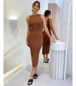 Bec & Bridge Sorbet Midi Dress in Chocolate Size AU 8  for rent on The Volte - image 1