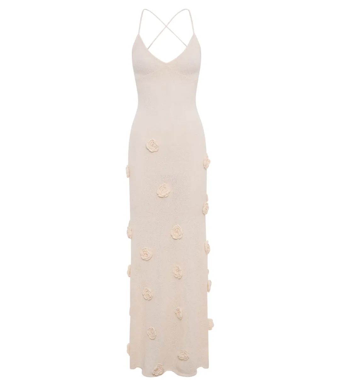 Meshki Suki Knit Maxi Dress With Flowers Nude Size M / AU 10 for rent on The Volte - main image