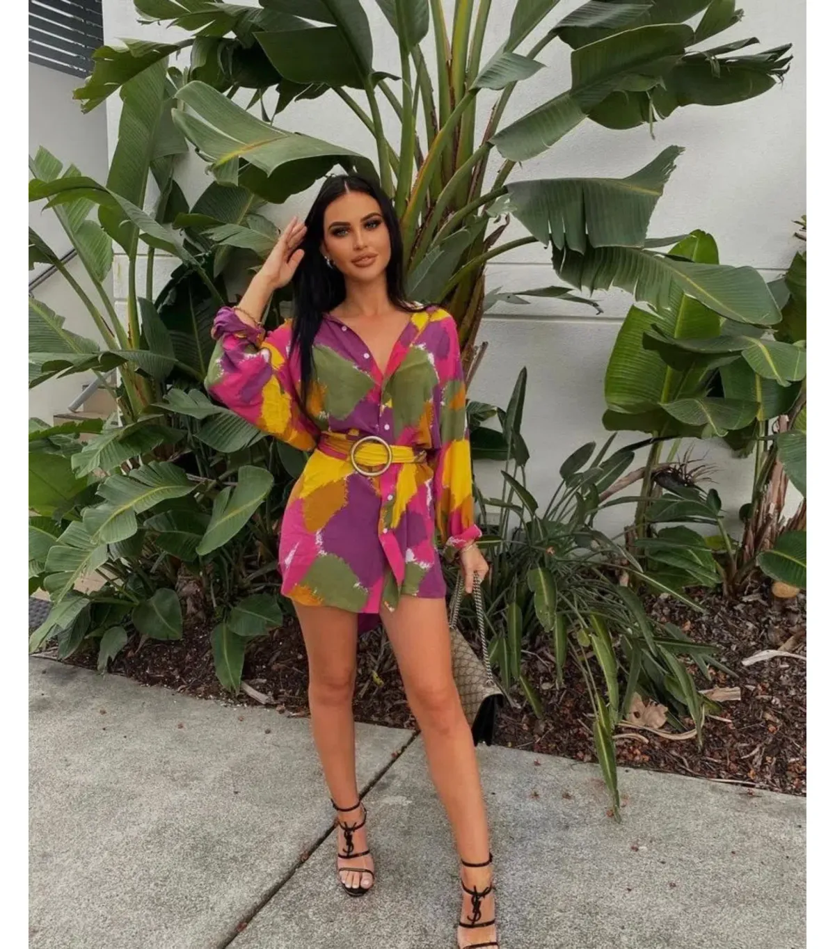 Bamba Swim Titan Shirt Dress In Dry Brush Print Size S / AU 8 for rent on The Volte - main image