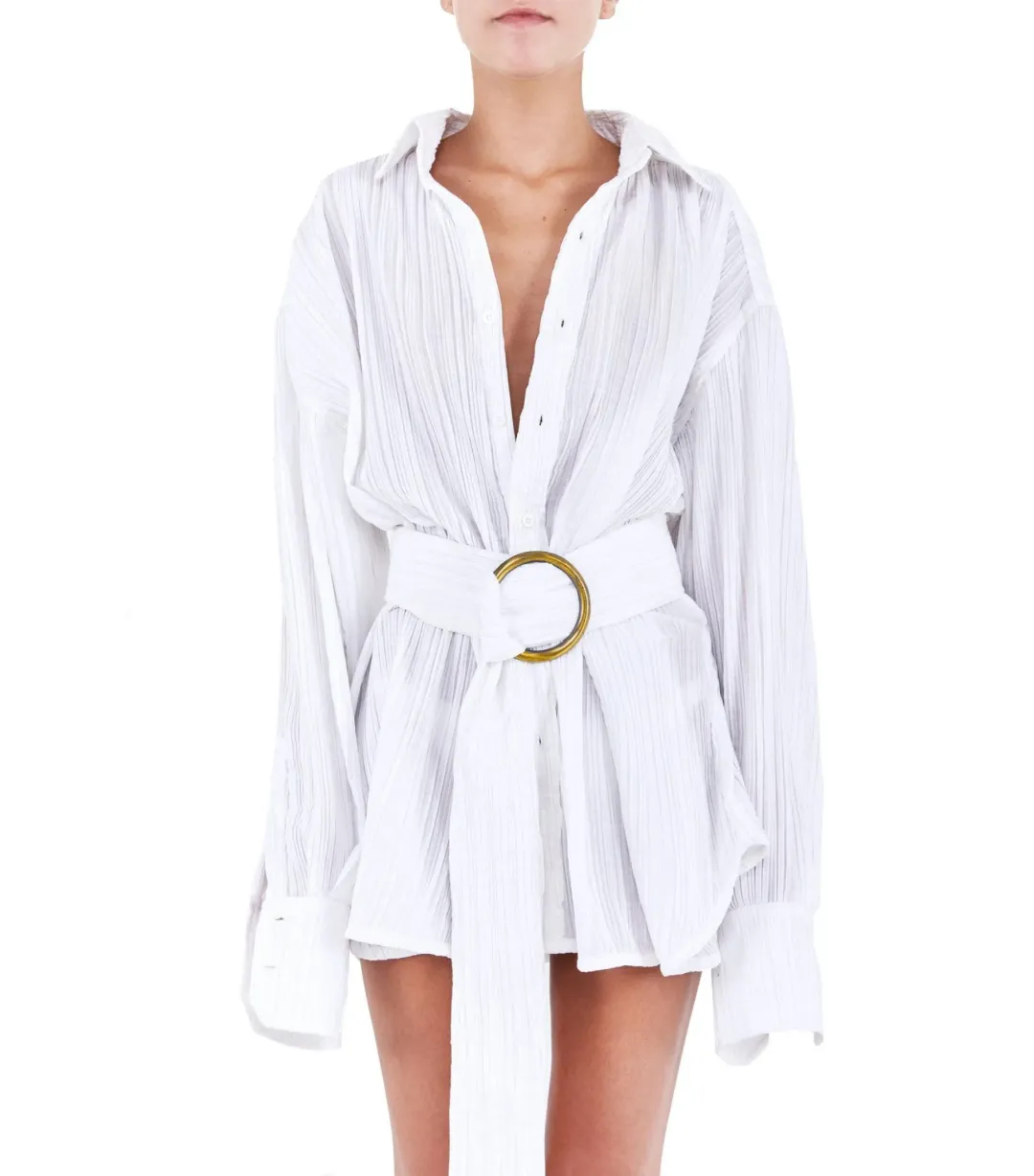 BAMBA SWIM Titan Shirt Dress in White Size S / AU 8  for rent on The Volte - main image
