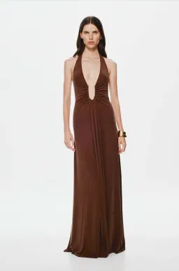 Misha Jennifer Cupro Dress In Cedar Brown Size S / AU 8  for rent on The Volte - image 1