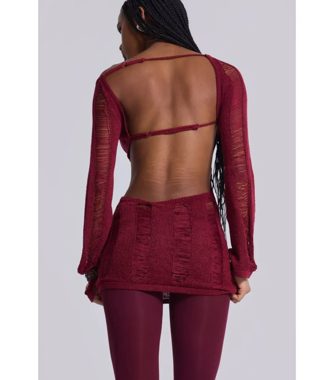 Jaded London Umbra Shredded Mini Dress in Burgundy Size S / AU 8 for rent on The Volte - main image