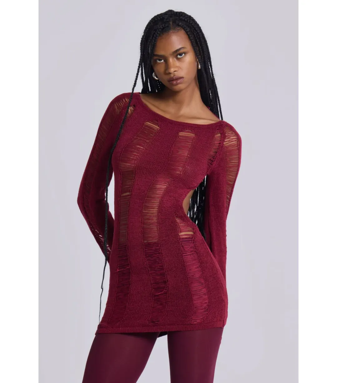 Jaded London Umbra Shredded Mini Dress in Burgundy Size S / AU 8 for rent on The Volte - main image