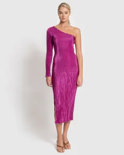 L'idee Soirée One Shoulder Long Sleeve Dress in Magenta Size 8 for rent on The Volte - image 1