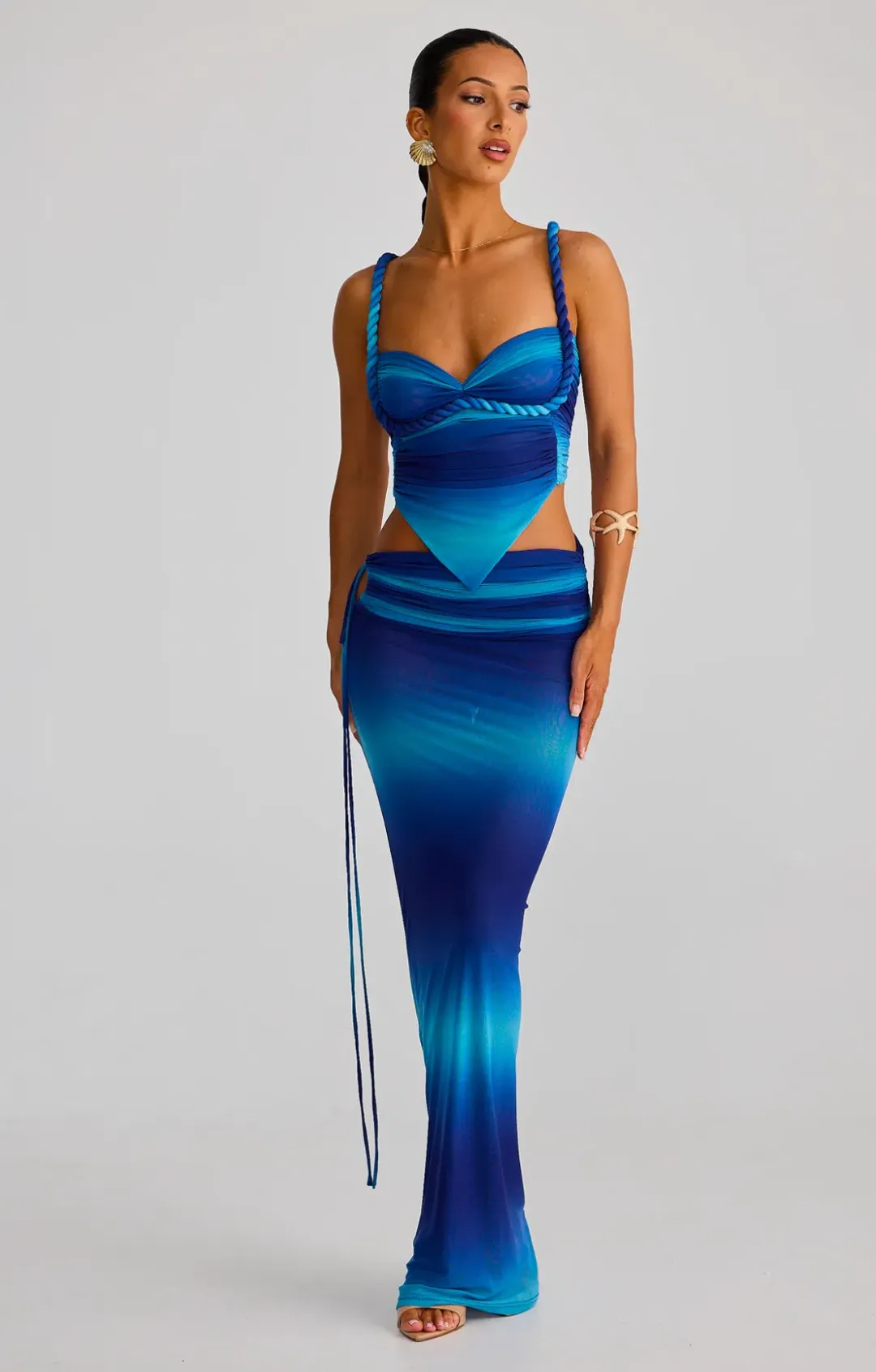 Melani The Label Elia Strapless Gathered Mesh Top and Valetta Mesh Gathered Skirt Blue Ombre Size 8 for rent on The Volte - main image