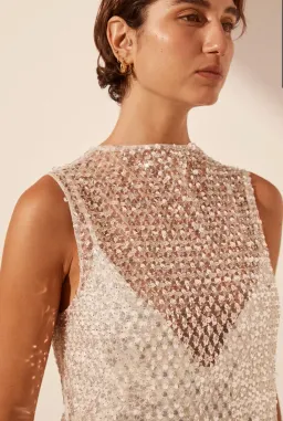 Shona Joy Asteri High Neck Sleeveless Maxi Dress Silver Size 12 for rent on The Volte - image 2