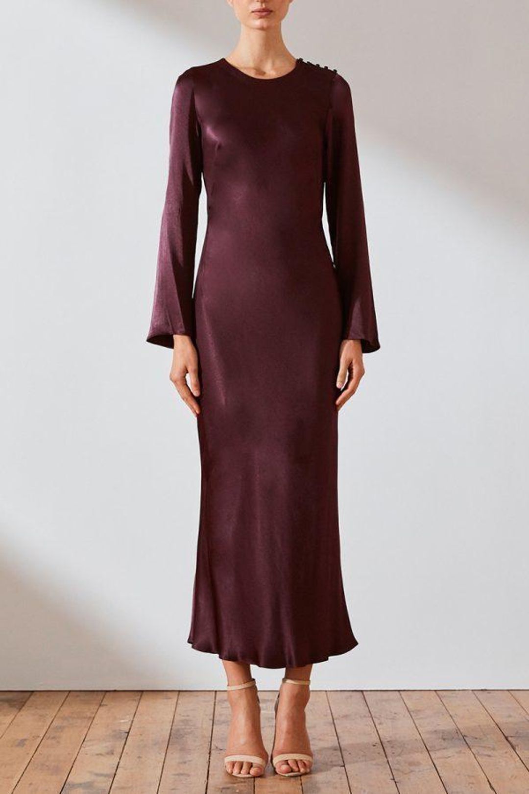 Shona Joy Morrison Long Sleeve Bias Midi Dress Burgundy Size 8 / AU 8 for rent on The Volte - main image