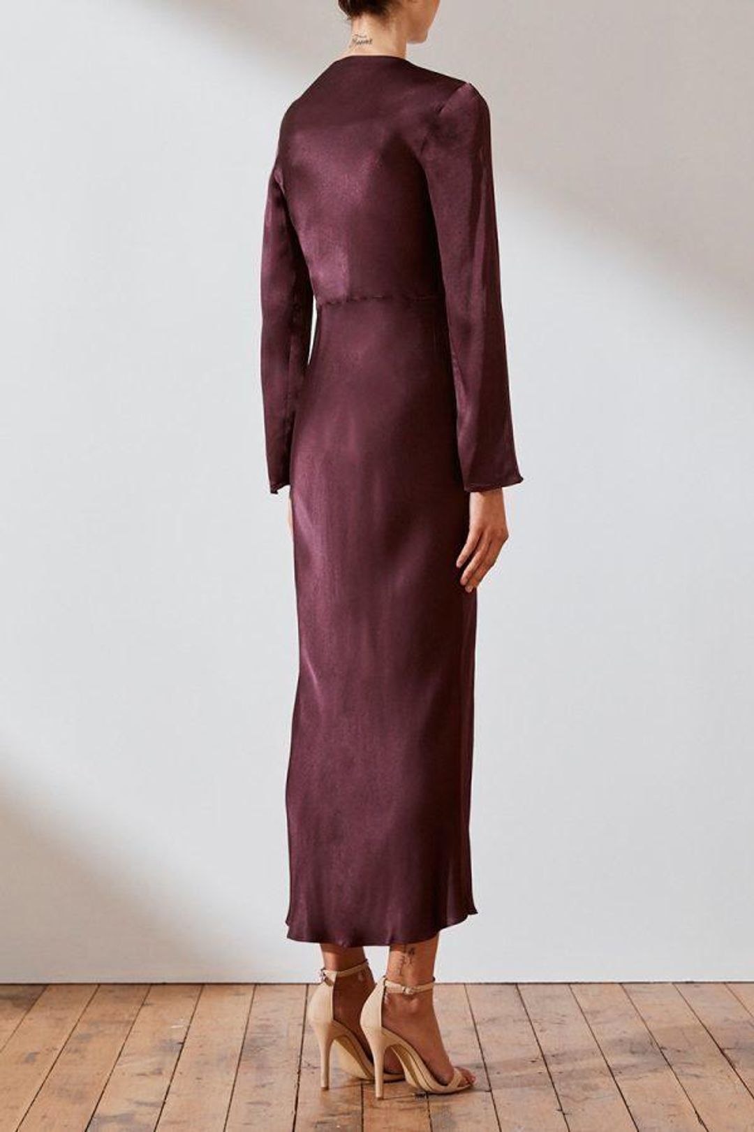 Shona Joy Morrison Long Sleeve Bias Midi Dress Burgundy Size 8 / AU 8 for rent on The Volte - main image