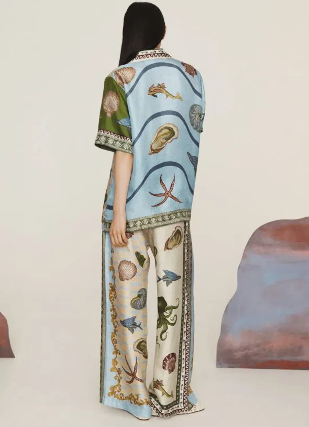 Alemais Bath House Silk Shirt and Pants Set Multi Size 14 for rent on The Volte - main image