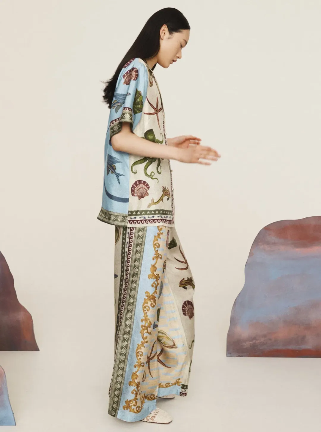 Alemais Bath House Silk Shirt and Pants Set Multi Size 14 for rent on The Volte - main image