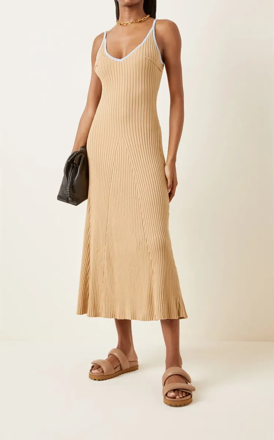 Anna Quan Scarlet Ribbed Knit Cotton Midi Dress Tan/Blue Size 10 for rent on The Volte - main image