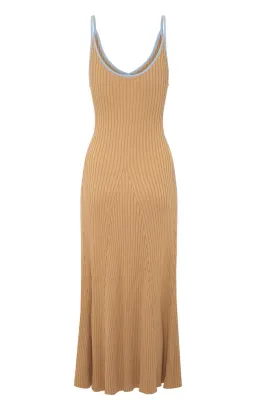 Anna Quan Scarlet Ribbed Knit Cotton Midi Dress Tan/Blue Size 10 for rent on The Volte - image 6