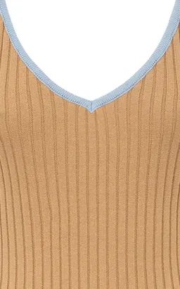 Anna Quan Scarlet Ribbed Knit Cotton Midi Dress Tan/Blue Size 10 for rent on The Volte - image 7