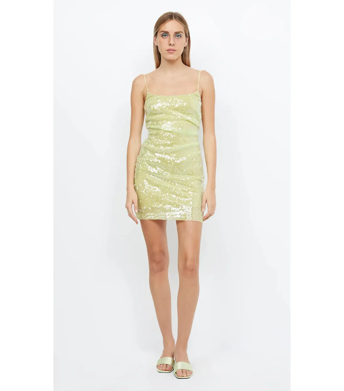 Bec & Bridge Venus Sequin Mini Dress in Citrus Size AU 10  for rent on The Volte - main image