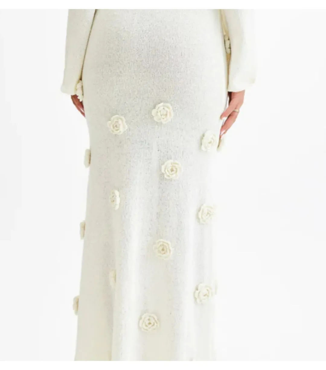 Meshki Kiki Off Shoulder Knit Rose Maxi Dress Ivory Size S / AU 8 for rent on The Volte - main image