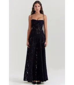 House Of CB Seren Floral Lace Back Maxi Dress Black Size AU 6 for rent on The Volte - image 1
