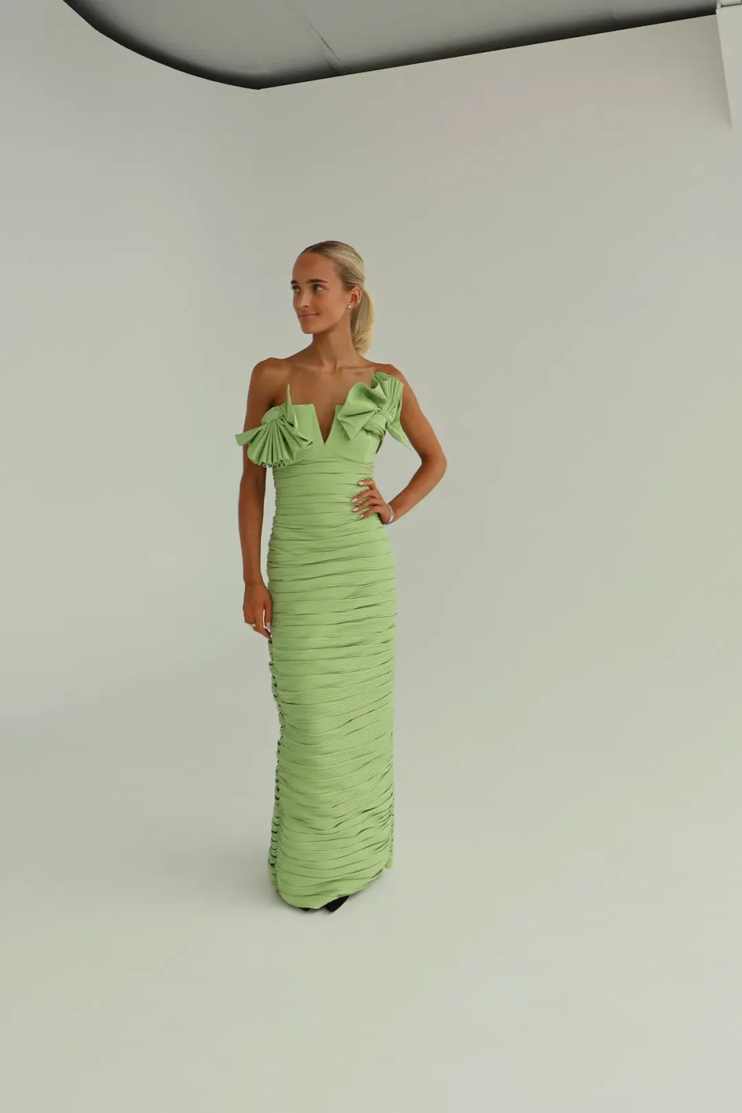 Rachel Gilbert Jensen Gown Pistachio Size AU 10  for rent on The Volte - main image