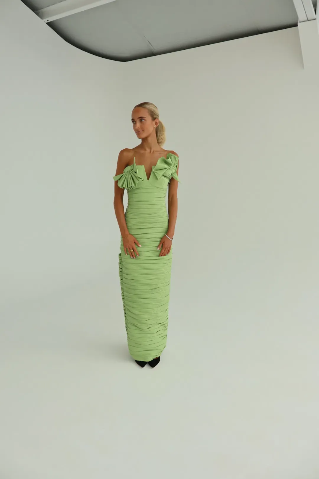 Rachel Gilbert Jensen Gown Pistachio Size AU 10  for rent on The Volte - main image