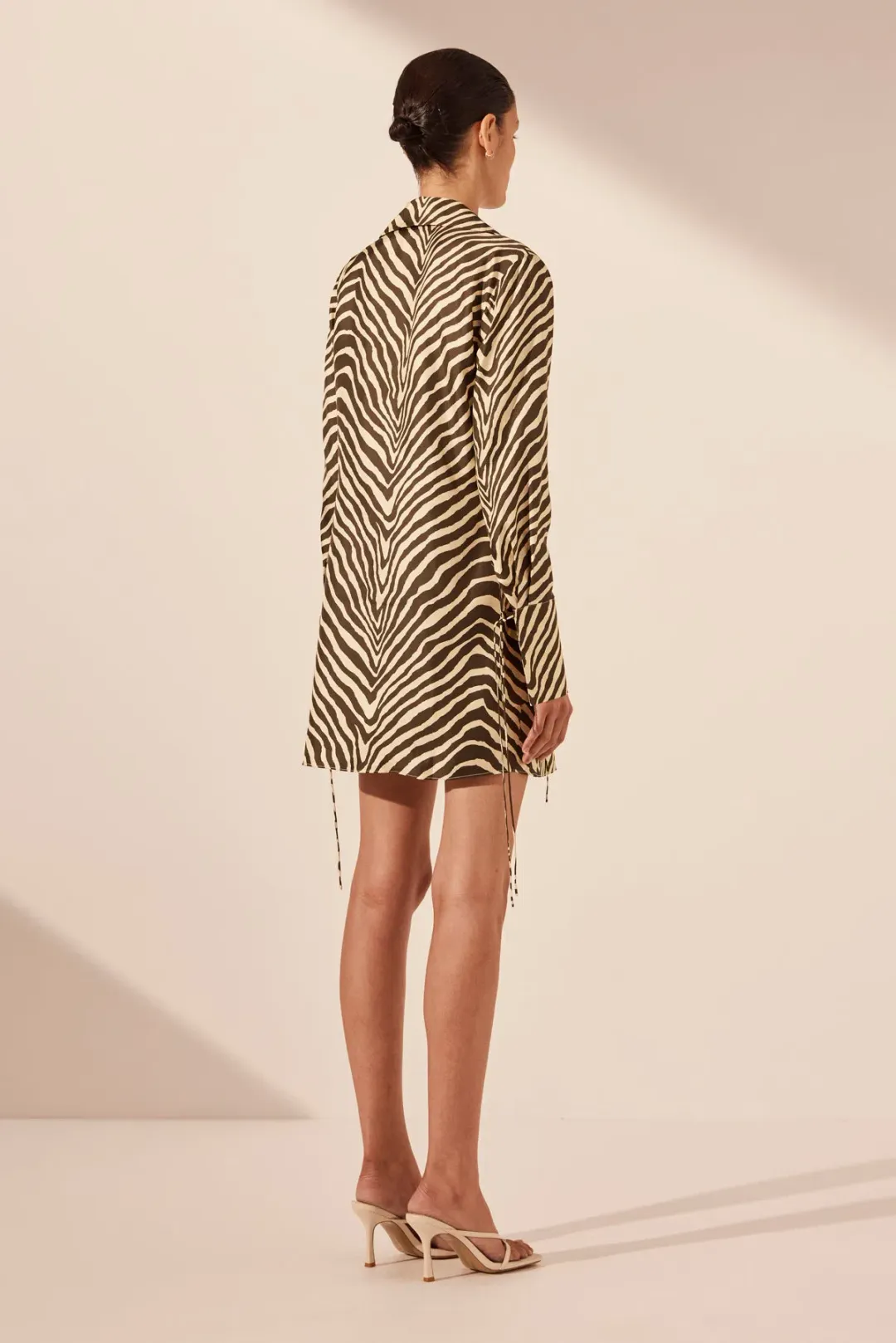 Shona Joy Sana Silk Shirt Tie Mini Dress Bone/Chocolate Size 8 for rent on The Volte - main image