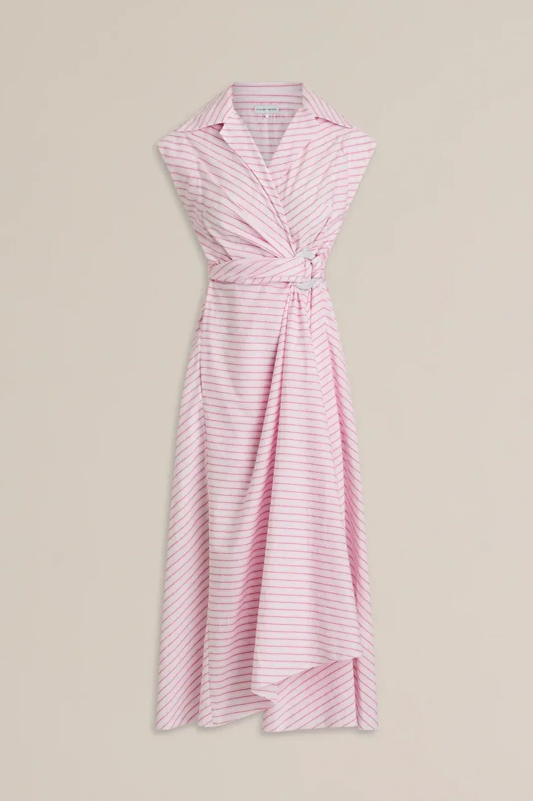 Scanlan Theodore Stripe Wrap Midi Dress Pink Size 8 for rent on The Volte - main image