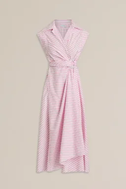 Scanlan Theodore Stripe Wrap Midi Dress Pink Size 8 for rent on The Volte - image 4