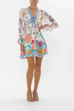 Camilla White Lace Up Front Short Dress Living In Colour Multi Size 12 for rent on The Volte - image 1