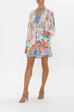 Camilla White Lace Up Front Short Dress Living In Colour Multi Size 12 for rent on The Volte - image 2