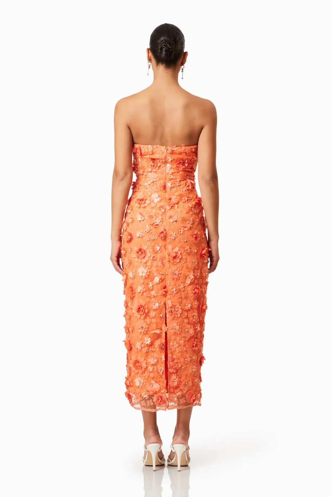 Elliatt Bluebell Strapless 3D Midi Dress Orange Size 6 for rent on The Volte - main image