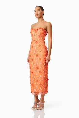 Elliatt Bluebell Strapless 3D Midi Dress Orange Size 6 for rent on The Volte - image 2