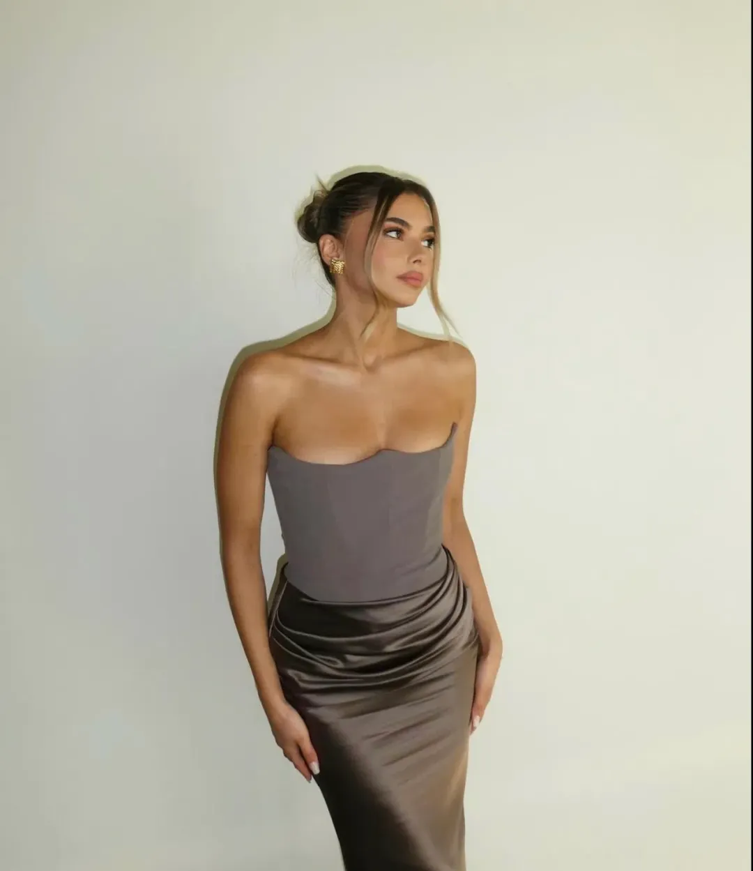 House Of CB Strapless Corset Maxi Dress Smoke Size AU 8 for rent on The Volte - main image