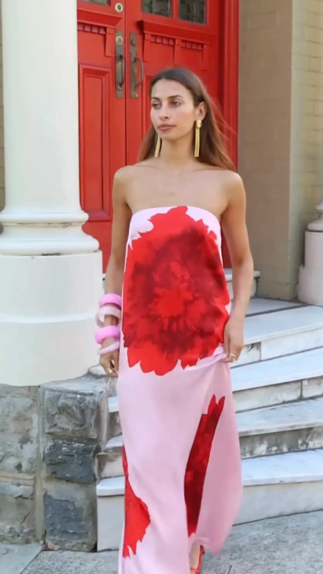 Suboo Emilia Bustier Maxi Dress Pink Floral Size 8 for rent on The Volte - main image