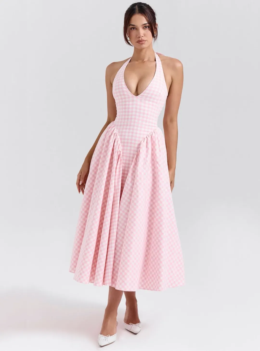 House of CB Marilyn Gingham Halter Midi Sundress Strawberry Shortcake Size S / AU 8 for rent on The Volte - main image