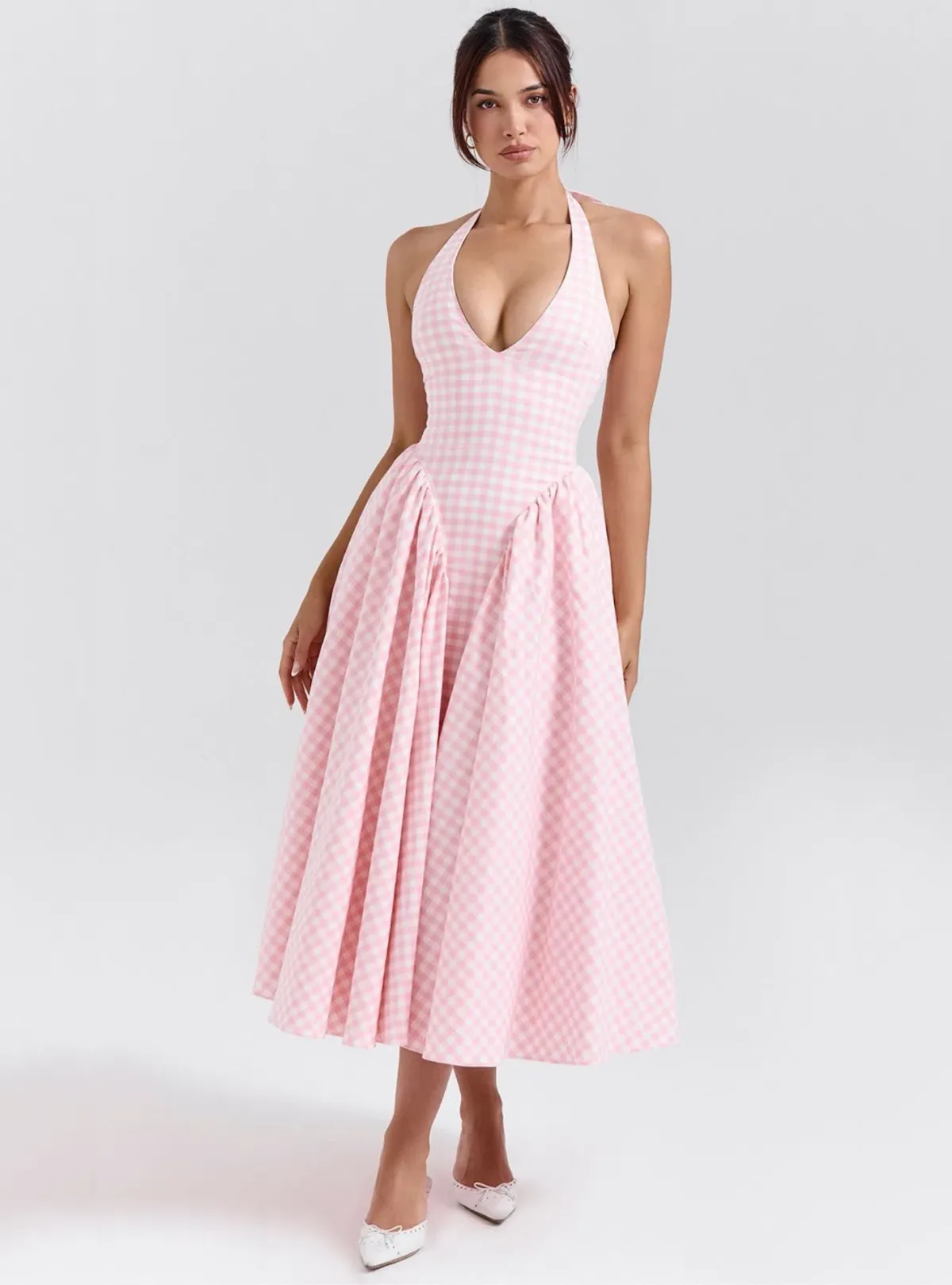 House of CB Marilyn Gingham Halter Midi Sundress Strawberry Shortcake Size S / AU 8 for rent on The Volte - main image