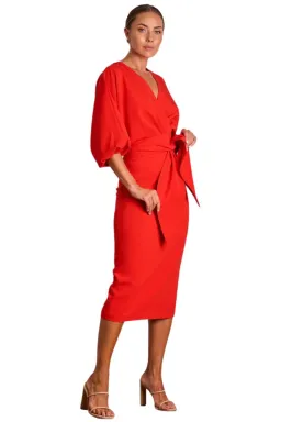 Pasduchas Emerson Drape Midi Dress Poppy Red Size 10 for rent on The Volte - image 4