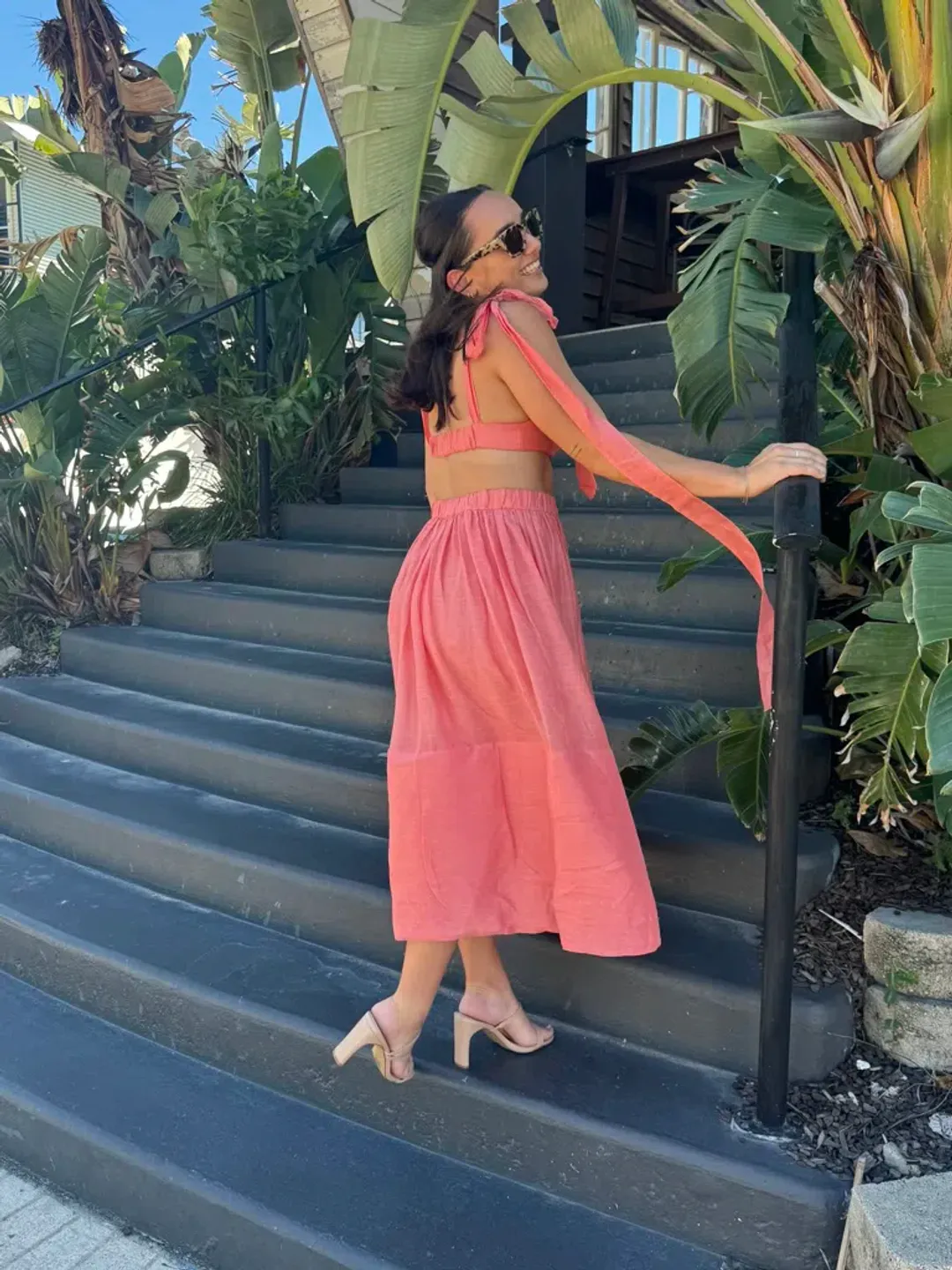 Zimmermann Botanica Tie Bustier Size 1 / AU 10 and Skirt Size 0 / AU 8 Set Guava  for rent on The Volte - main image