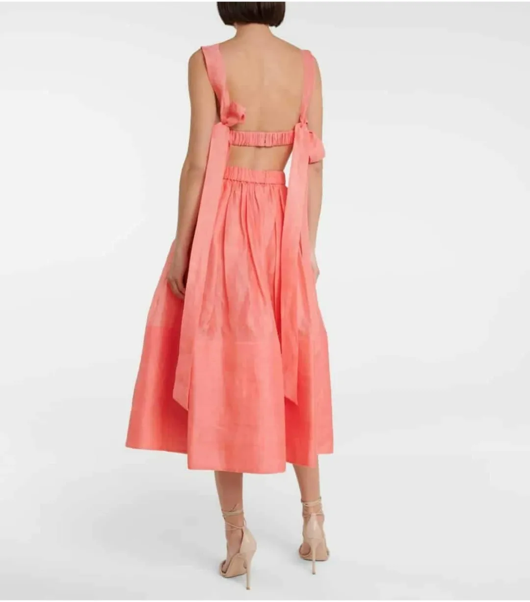 Zimmermann Botanica Tie Bustier Size 1 / AU 10 and Skirt Size 0 / AU 8 Set Guava  for rent on The Volte - main image