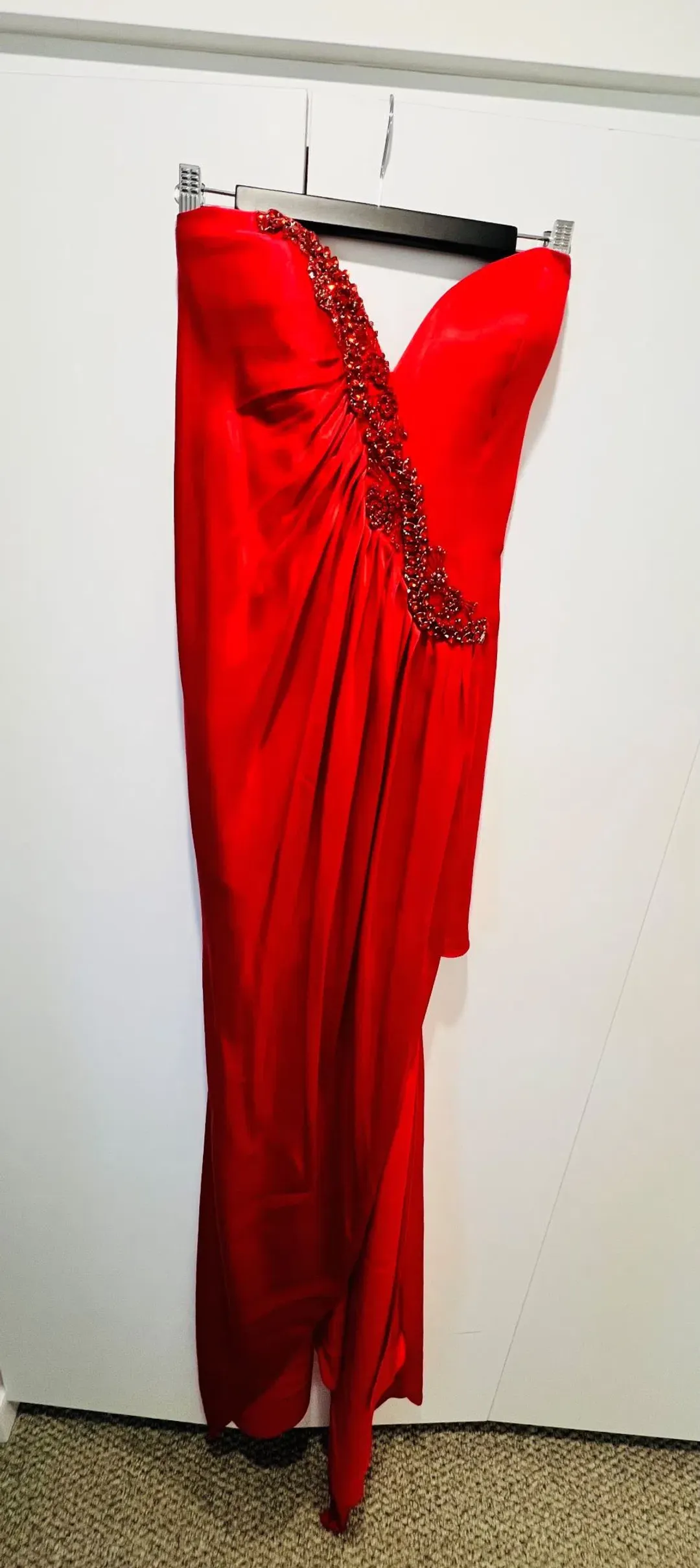 Tarvydas Platinum Jewel Encrusted Flowing Formal Dress Red Size 12 for rent on The Volte - main image