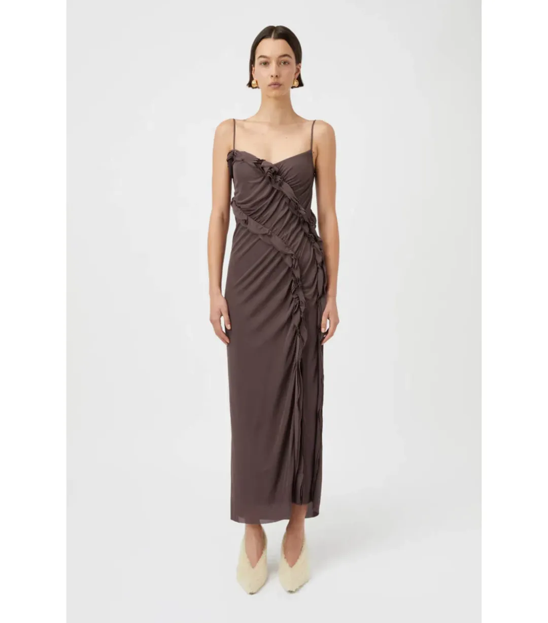Camilla and Marc Emil Slip Midi Dress Brown Size AU 8 for rent on The Volte - main image