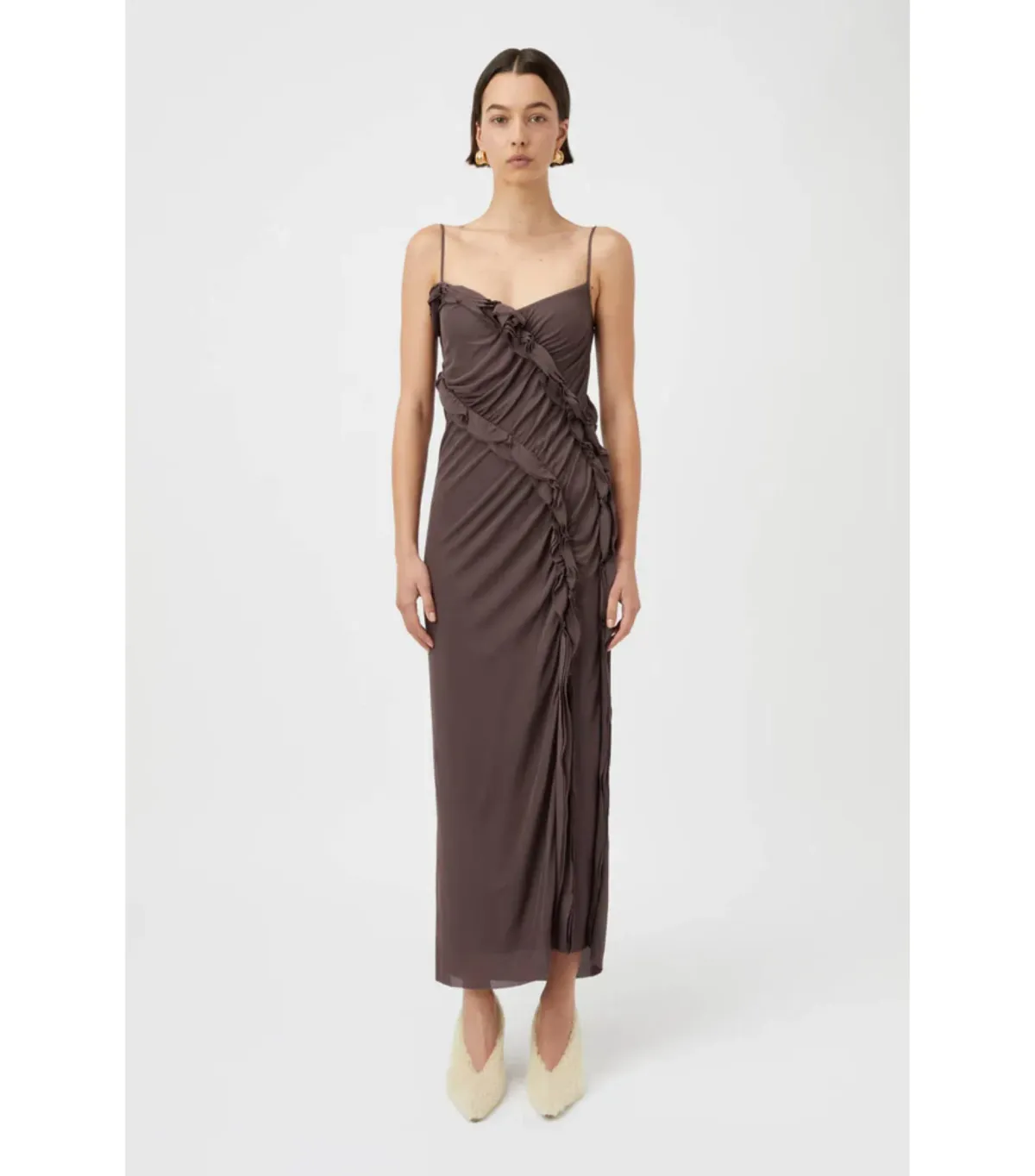 Camilla and Marc Emil Slip Midi Dress Brown Size AU 8 for rent on The Volte - main image