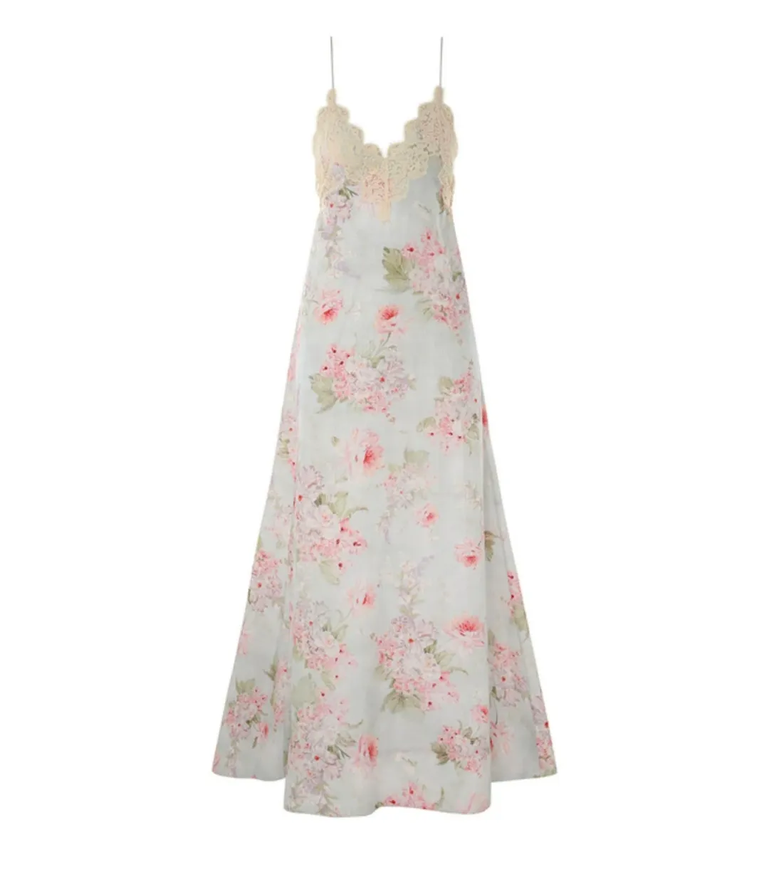 Zimmermann Halliday A-Line Maxi Dress in Blue Watercolour Floral Size 0 / AU 8 for rent on The Volte - main image