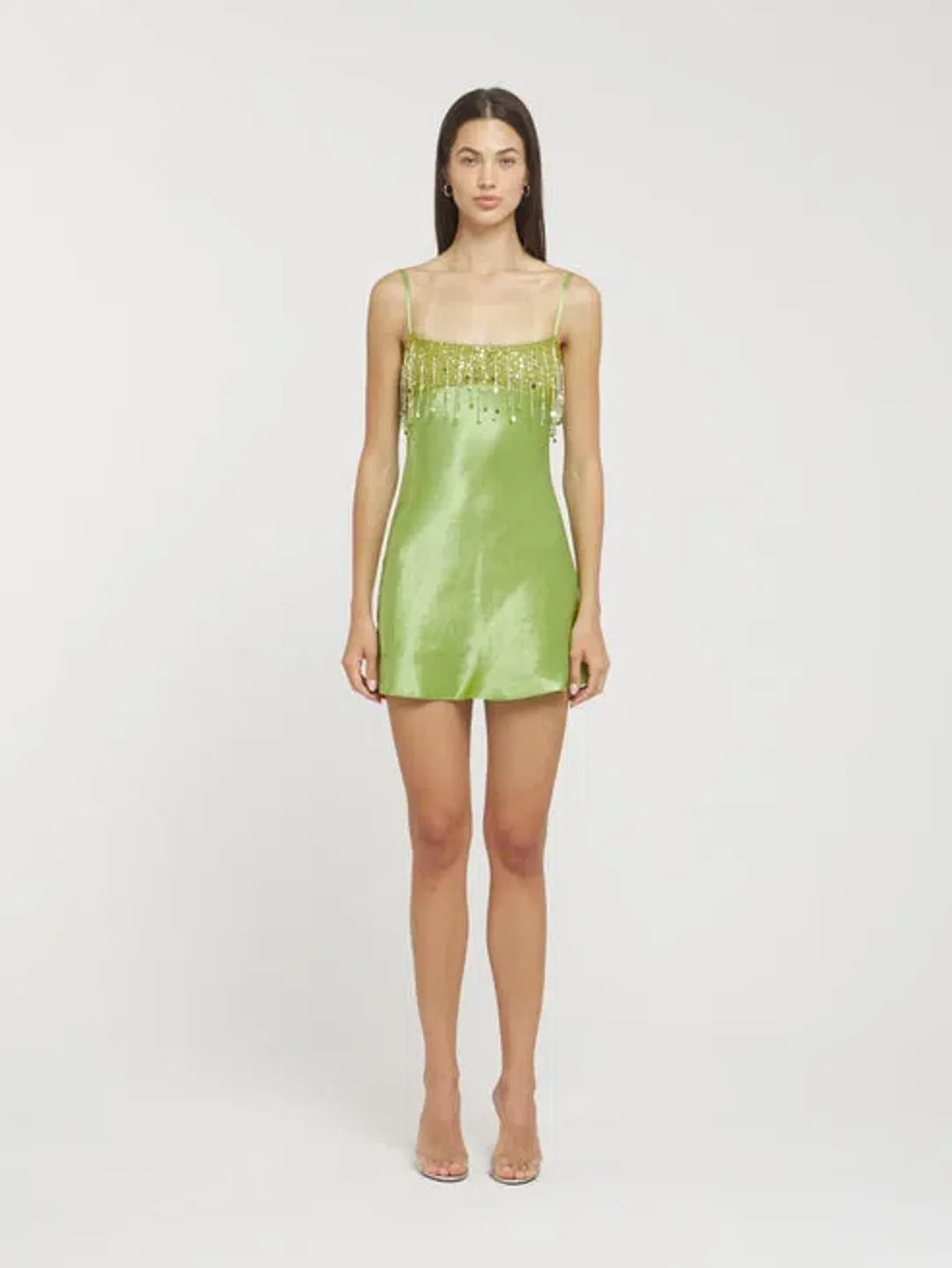 Asta Resort Yasmin Hand Beaded Mini Dress in Chartreuse Size Small / AU 8  for rent on The Volte - main image