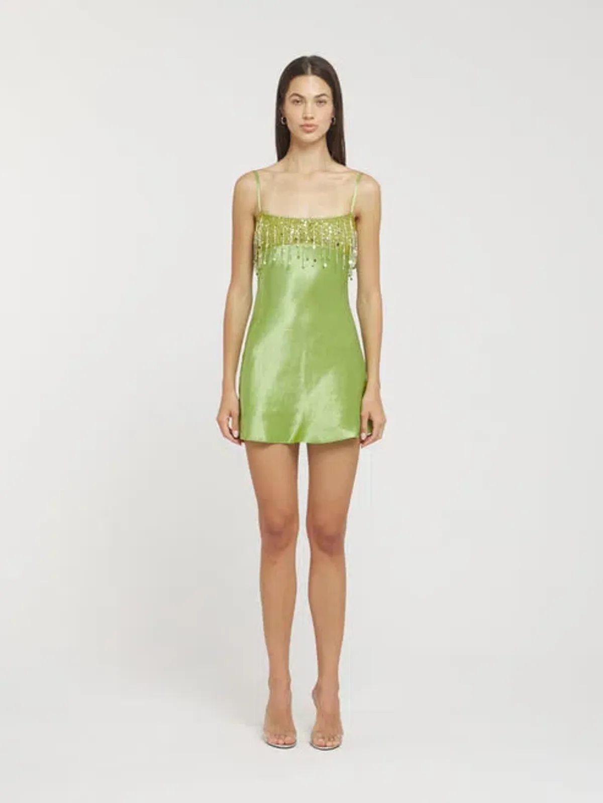 Asta Resort Yasmin Hand Beaded Mini Dress in Chartreuse Size Small / AU 8  for rent on The Volte - main image