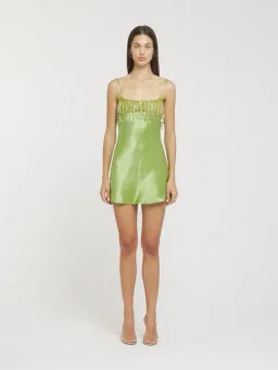 Asta Resort Yasmin Hand Beaded Mini Dress in Chartreuse Size Small / AU 8  for rent on The Volte - image 1